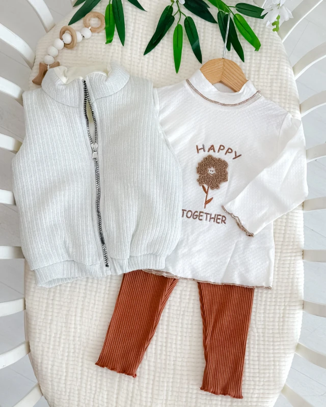 Simli şişme yelekli 3lü kız bebe takım