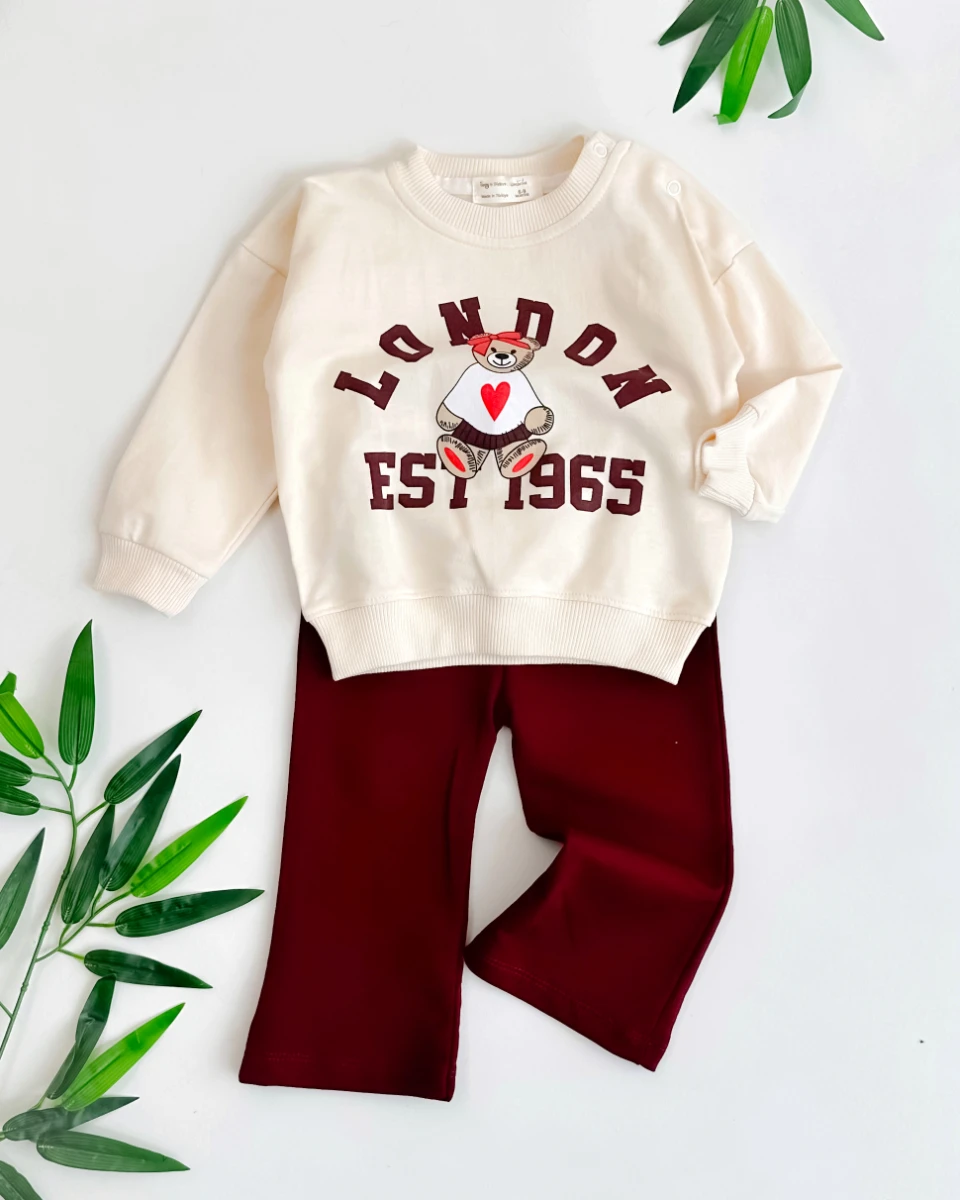 London ayıcık baskılı 2li kız bebe takım
