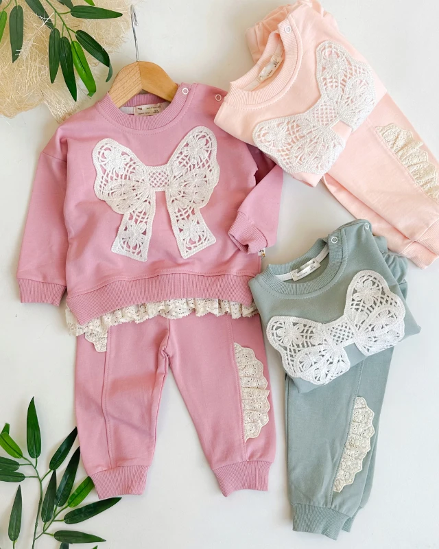 Fiyonk fırfır detaylı mevsimlik 2li kız bebe takım