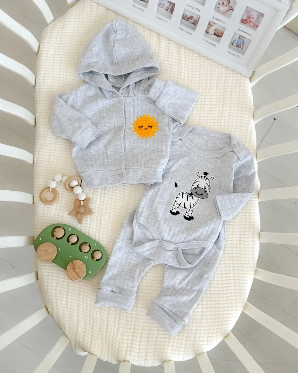 Sevimli zebra ve güneş punch alttan çıtçıt badili mevsimlik 3 parça takım