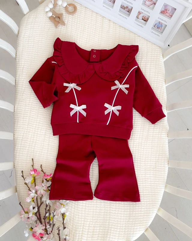 Kadife fiyonklu büyük yakalı arkadan çıtçıtlı mevsimlik 2 parça takım