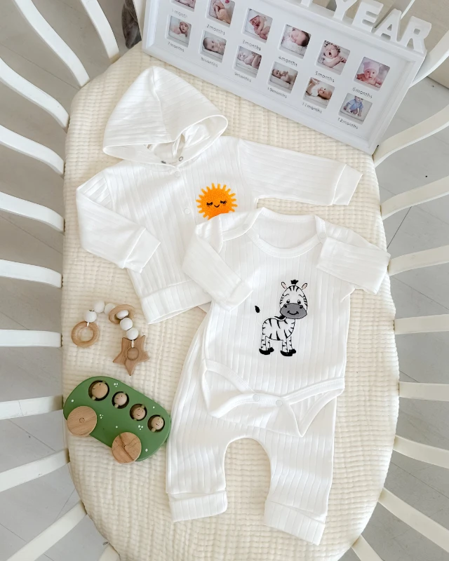 Sevimli zebra ve güneş punch alttan çıtçıt badili mevsimlik 3 parça takım