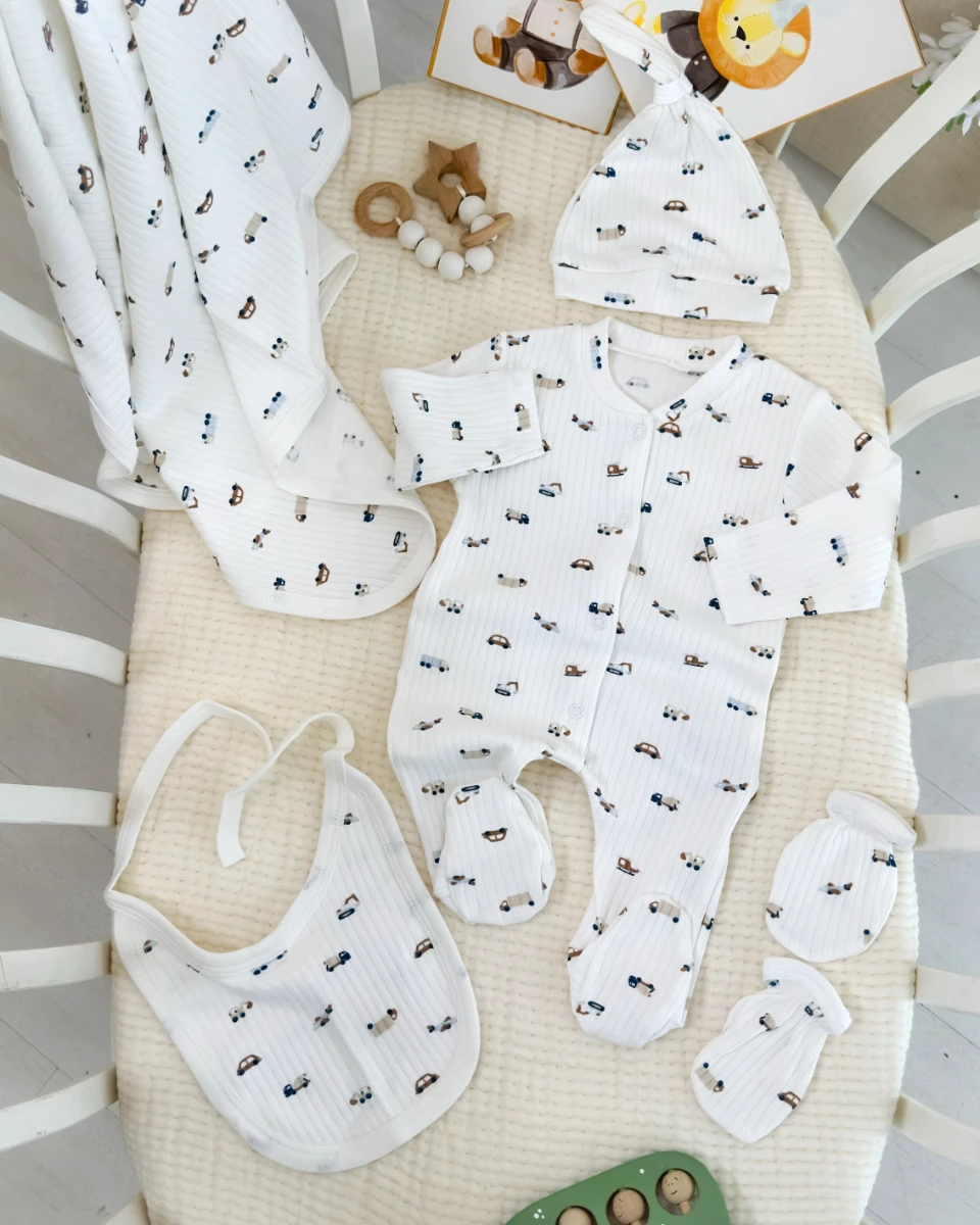 Küçük iş makinaları baskılı tulumlu 5 parça set  