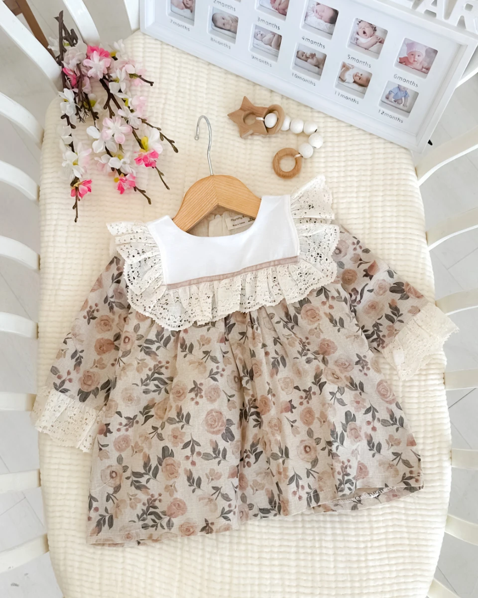 Retro fisto kol ve yaka detay astarlı mevsimlik kumaş bayramlık elbise 