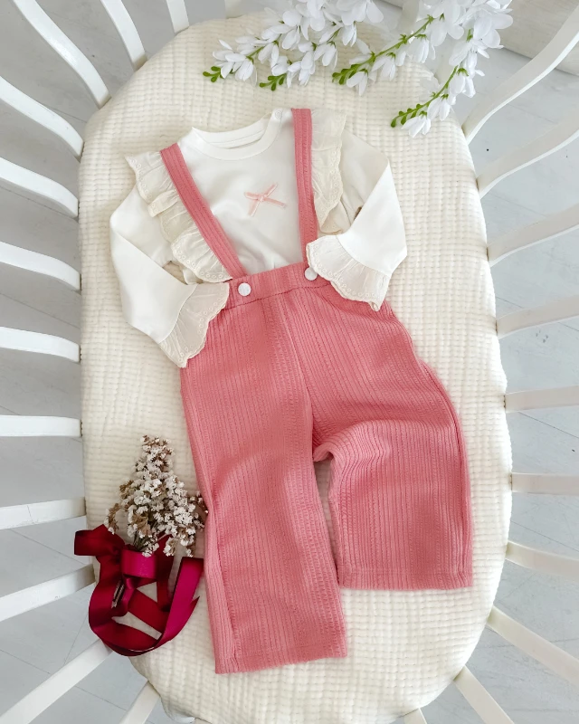 Fisto askılı salopet omuzdan çıtçıtlı sweat 2li bayramlık set