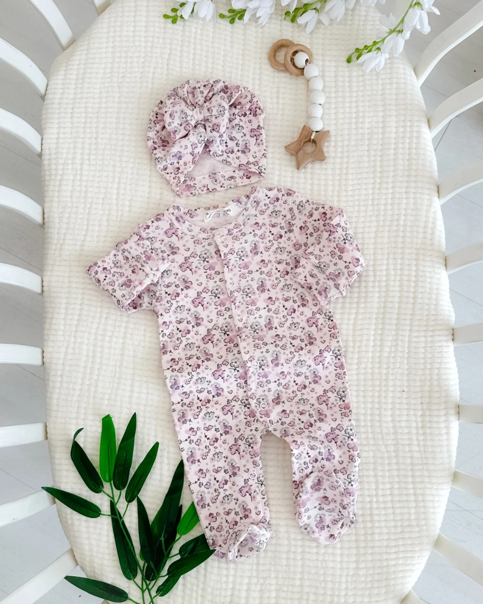 Masal dünyası boydan çıtçıtlı ayaklı mevsimlik penye kumaş yenidoğan 5li tulum set 