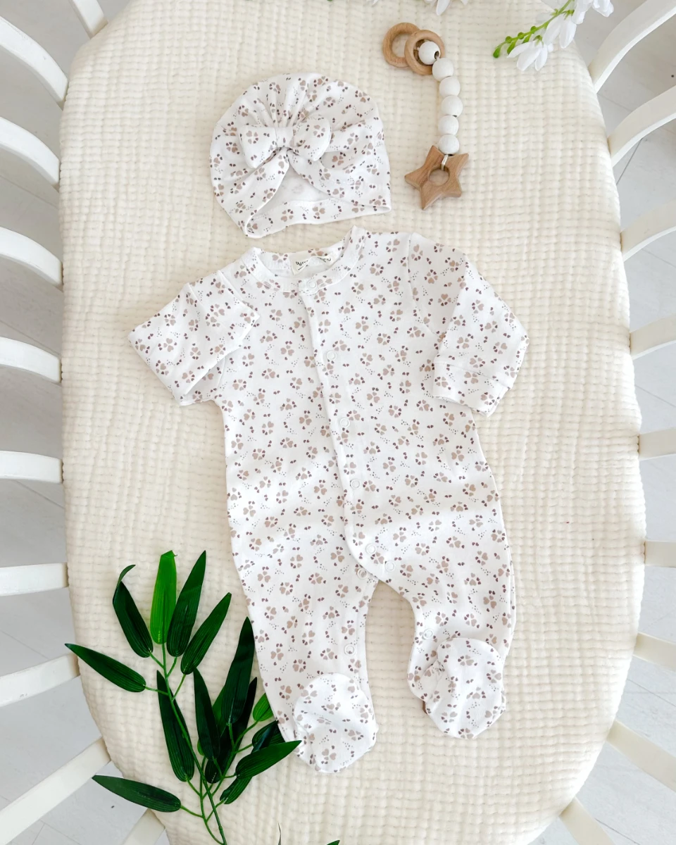 Masal dünyası boydan çıtçıtlı ayaklı mevsimlik penye kumaş yenidoğan 5li tulum set 