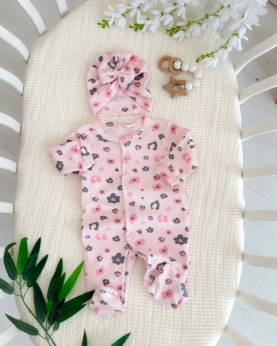 Renk cümbüşü boydan çıtçıtlı ayaklı mevsimlik penye kumaş yenidoğan 5li tulum set 