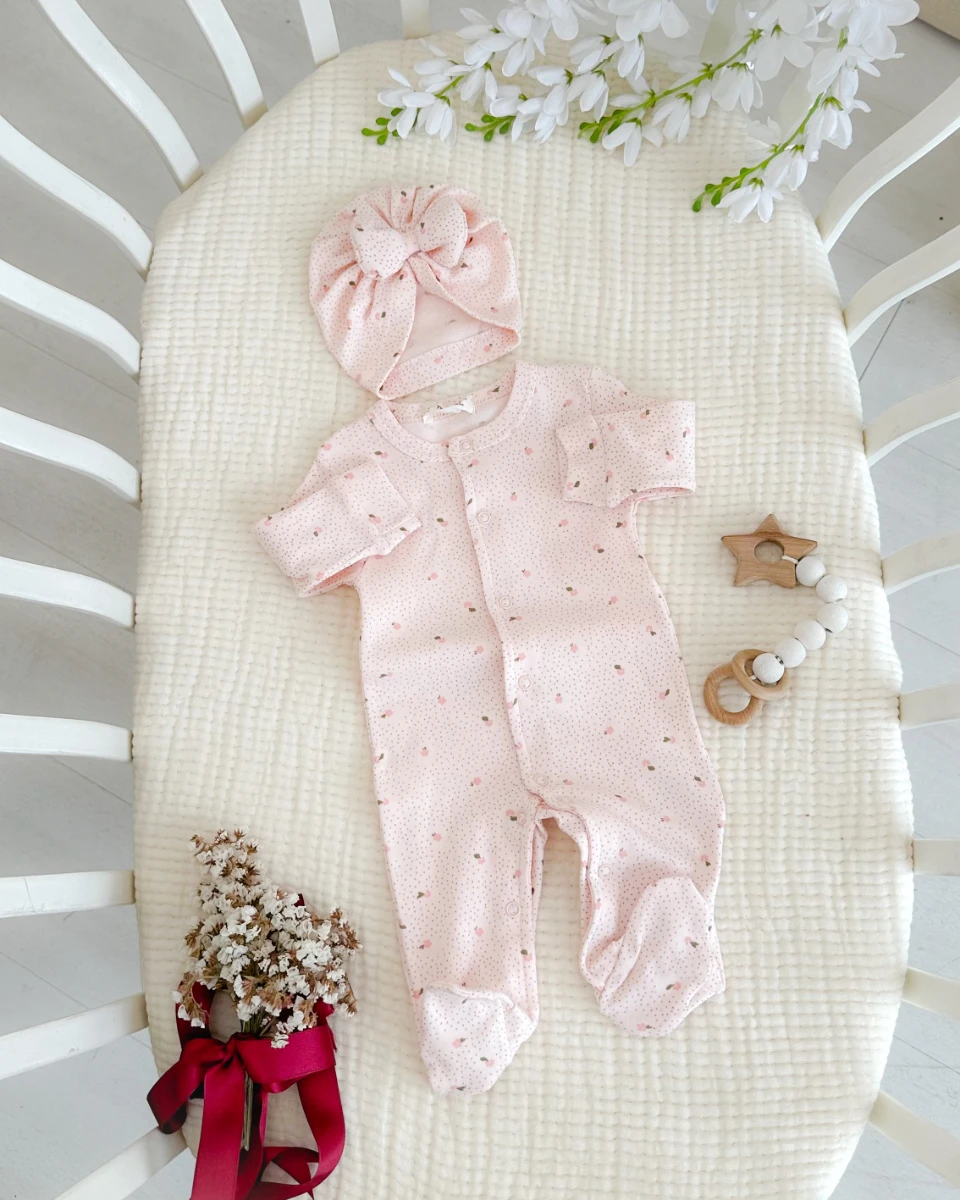 Sevgi bahçesi boydan çıtçıtlı ayaklı mevsimlik penye kumaş yenidoğan 5li tulum set 