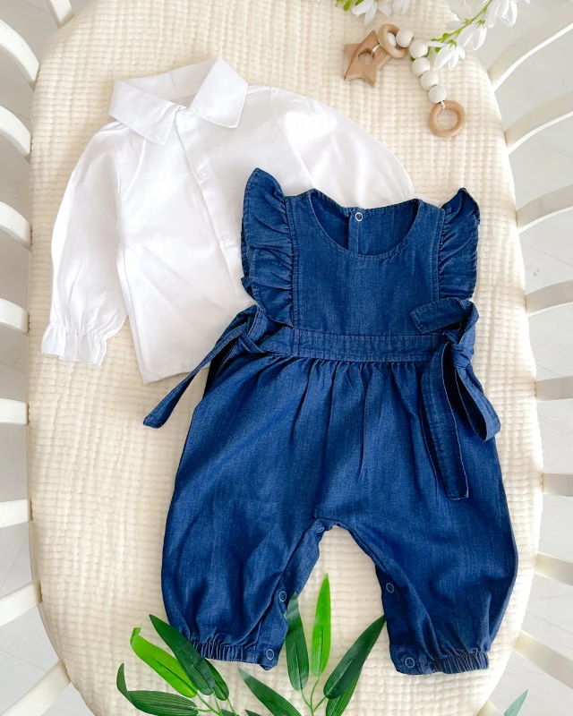 Yandan bağlama detaylı gömlekli alttan çıtçıtlı tulum set 