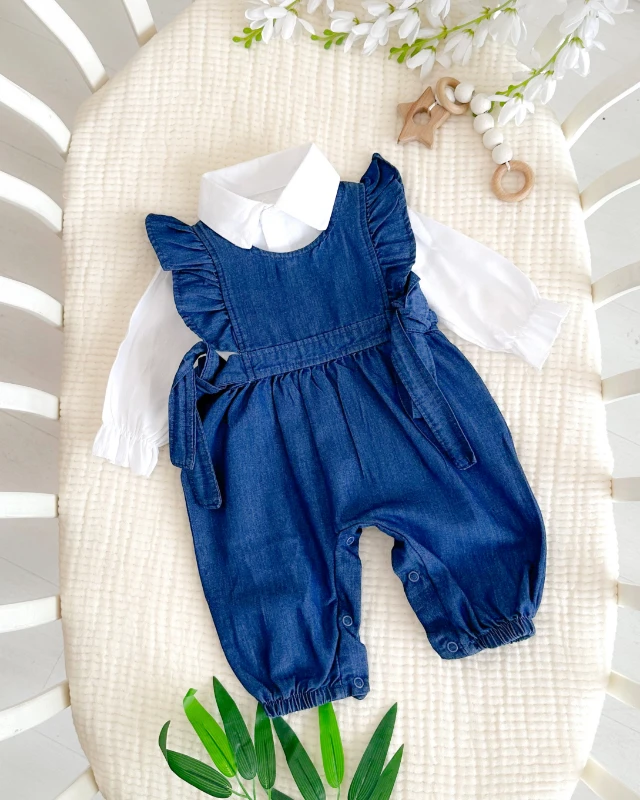 Yandan bağlama detaylı gömlekli alttan çıtçıtlı tulum set 