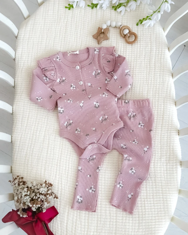 Zarif küçük çiçekler baskılı alttan çıtçıt badili 3lü set takım