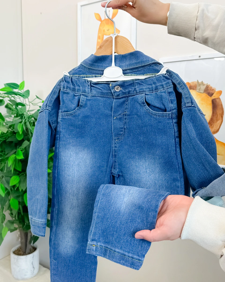 Premium 3lü likralı erkek çocuk kot takım