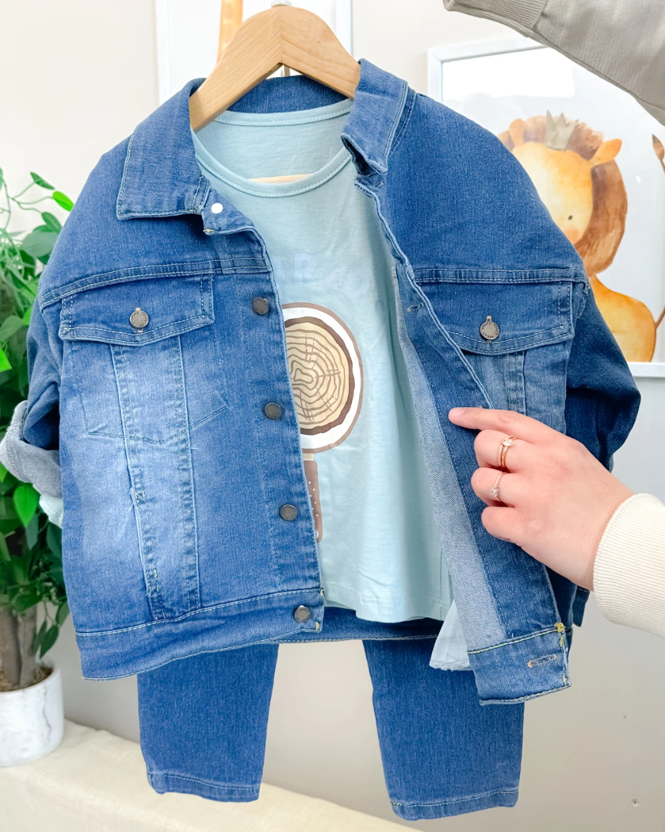 Premium 3lü likralı erkek çocuk kot takım