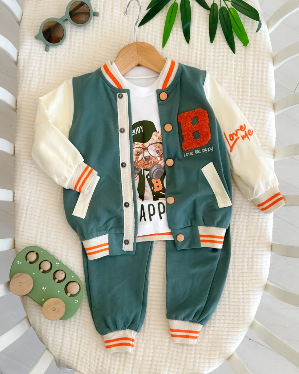 Happıer kolej hırkalı mevsimlik 3 parça bebe takım 