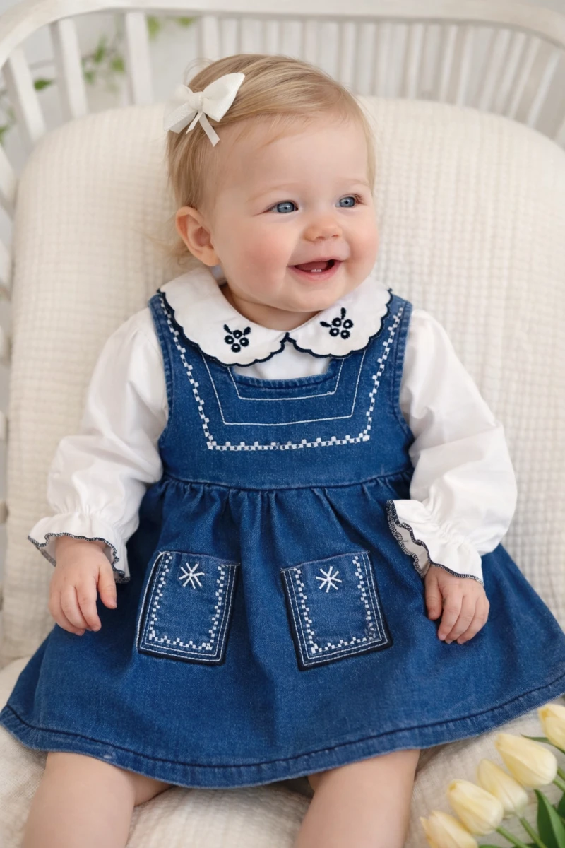 Vintage yaka kot bebe elbise 