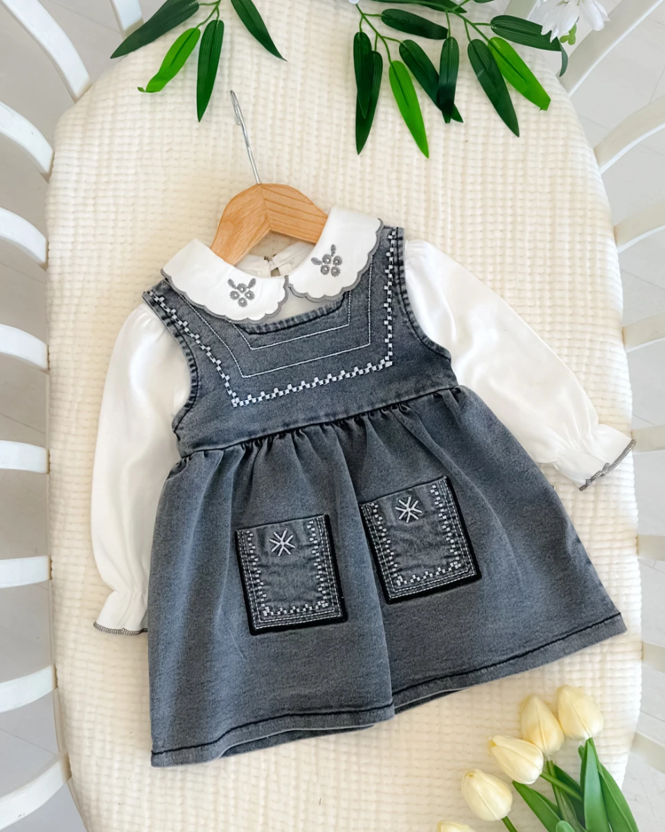 Vintage yaka kot bebe elbise 