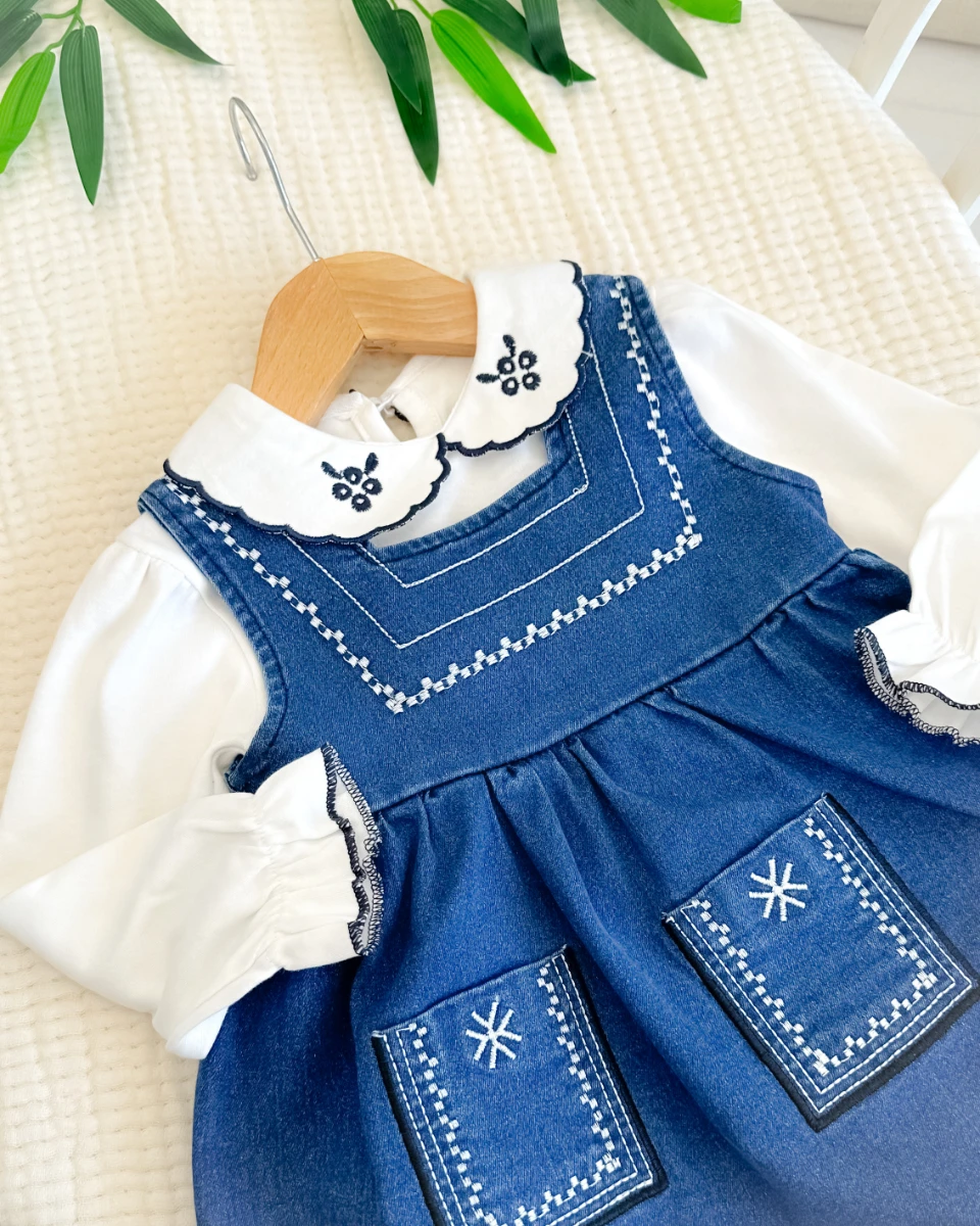 Vintage yaka kot bebe elbise 