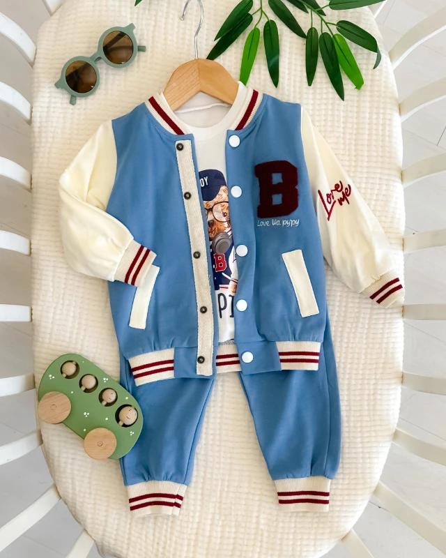 Happıer kolej hırkalı mevsimlik 3 parça bebe takım 