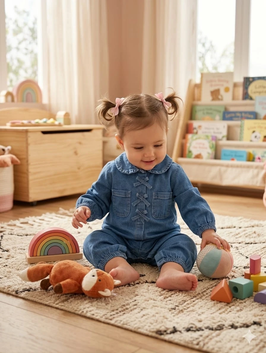 Bebe yaka çıtçıtta fiyonk detaylı mevsimlik kız kot tulum 