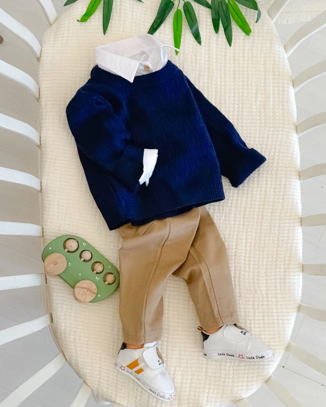 Desenli triko kazaklı gömlek pantolon 3 parça bayramlık takım 