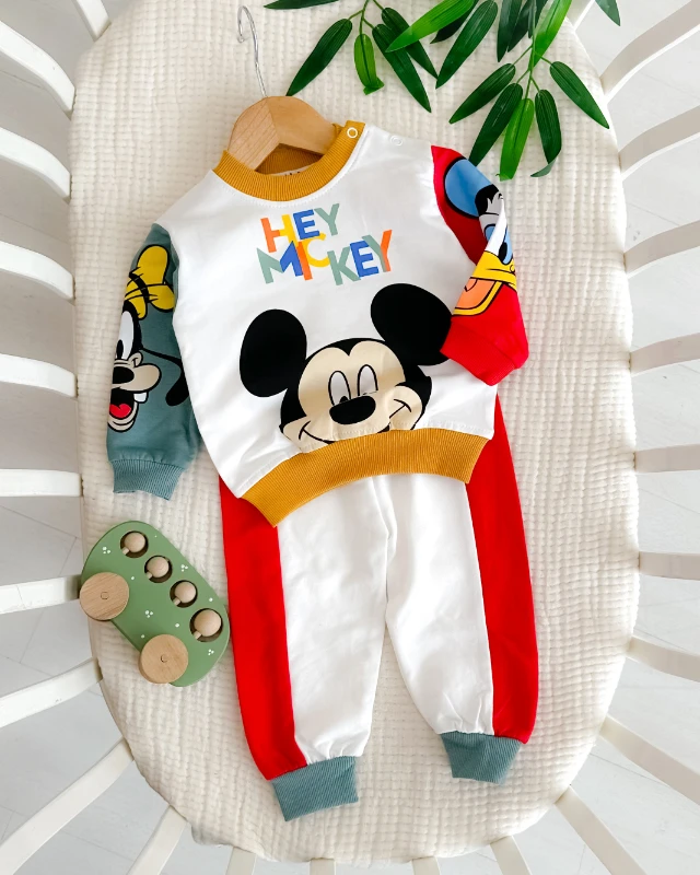 Hey mickey renkli kollu mevsimlik 2 parça bebe takım 
