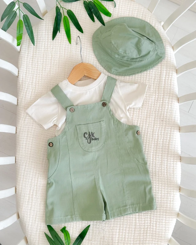 Çixs baby gabardin salopet şapka yazlık 3 parça set 