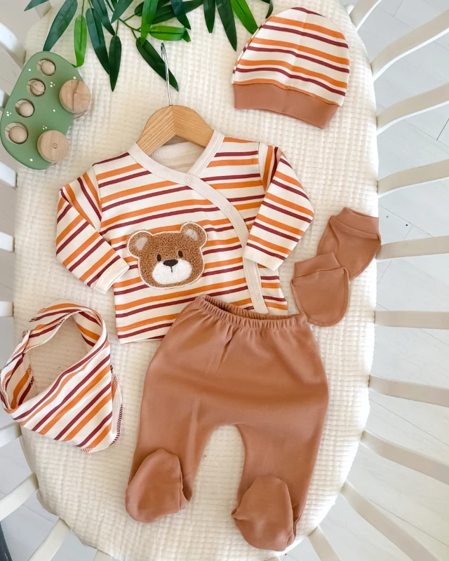 Ayıcık punch yandan çıtçıtlı mevsimlik 5 parça yenidoğan set 