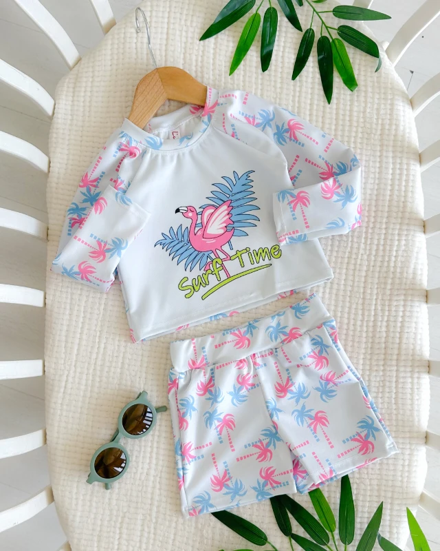 Flamingo desen iki parça kız bebe mayo