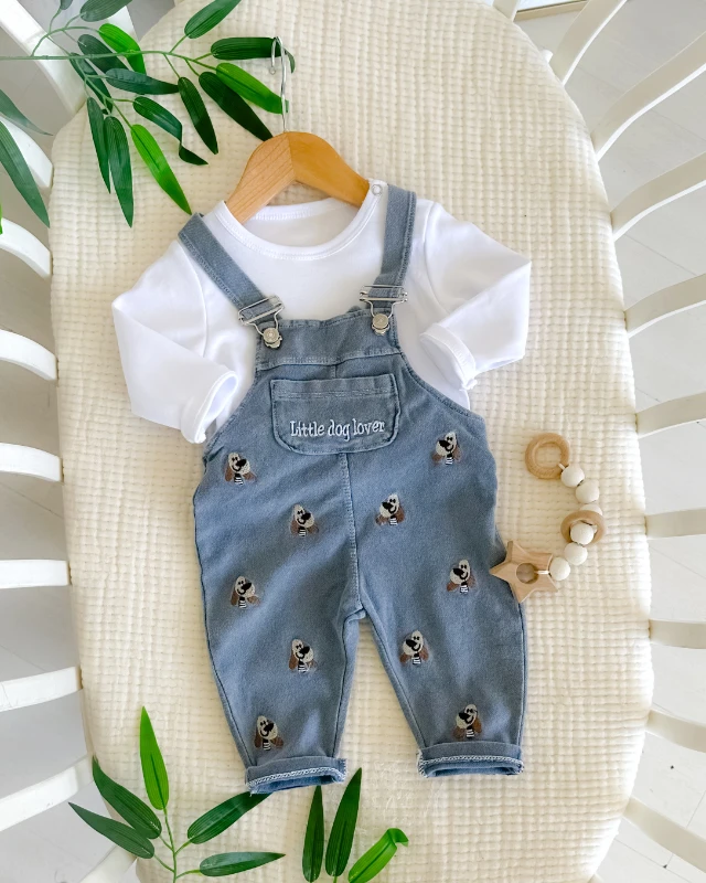 Little dog lover örme kot kumaş salopet mevsimlik 2 parça set 