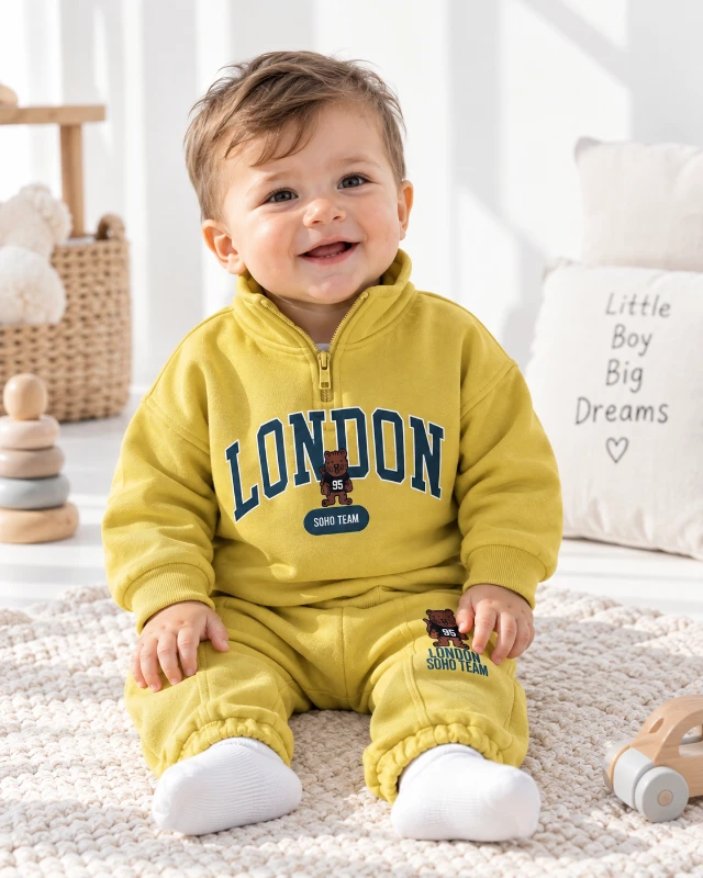 London yaka fermuarlı şardonlu kışlık 2 parça bebe takım