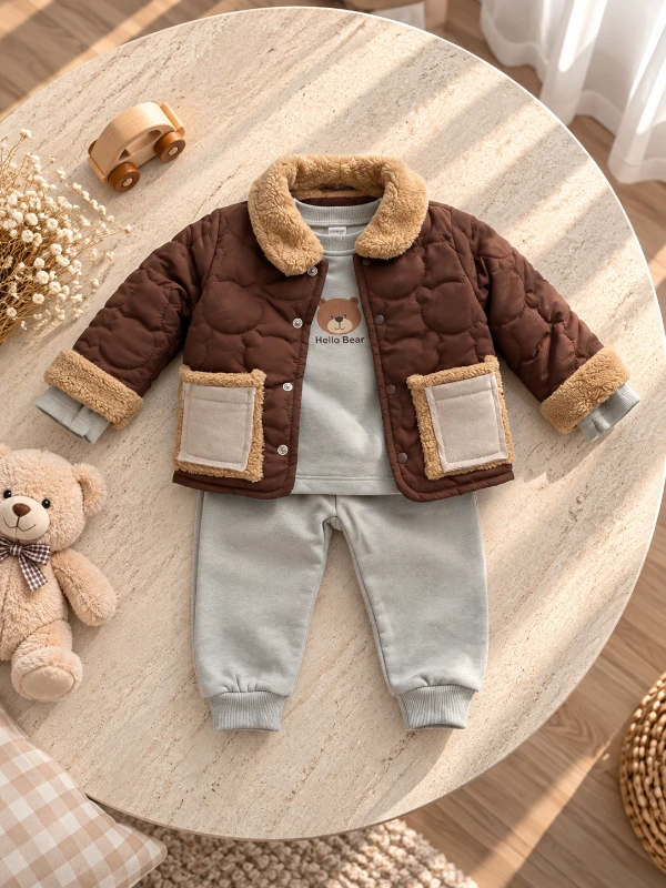 Kapitone welsoft montlu kışlık şardonlu 3lü erkek bebe takım